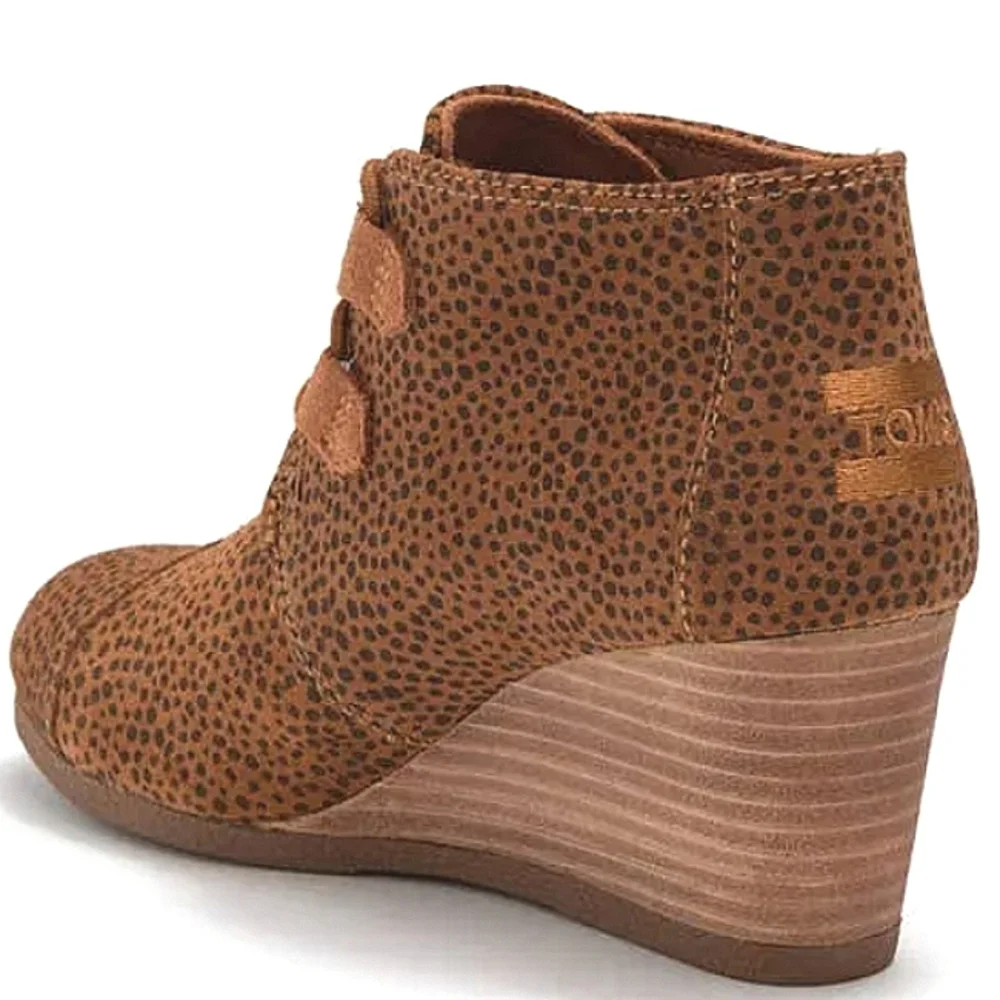 New w/o Box Toms Kala Genuine Suede Mini Cheetah Print Lace-Up Wedge Booties 10